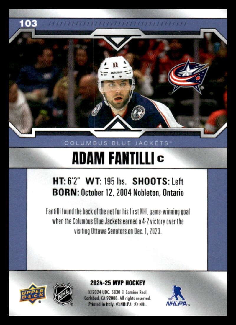 Amazon.com: 2024-25 Upper Deck MVP #103 Adam Fantilli NM-MT Blue
